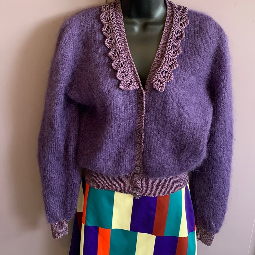 Cashmere purple Vintage style cardigan - Picture 1 of 2